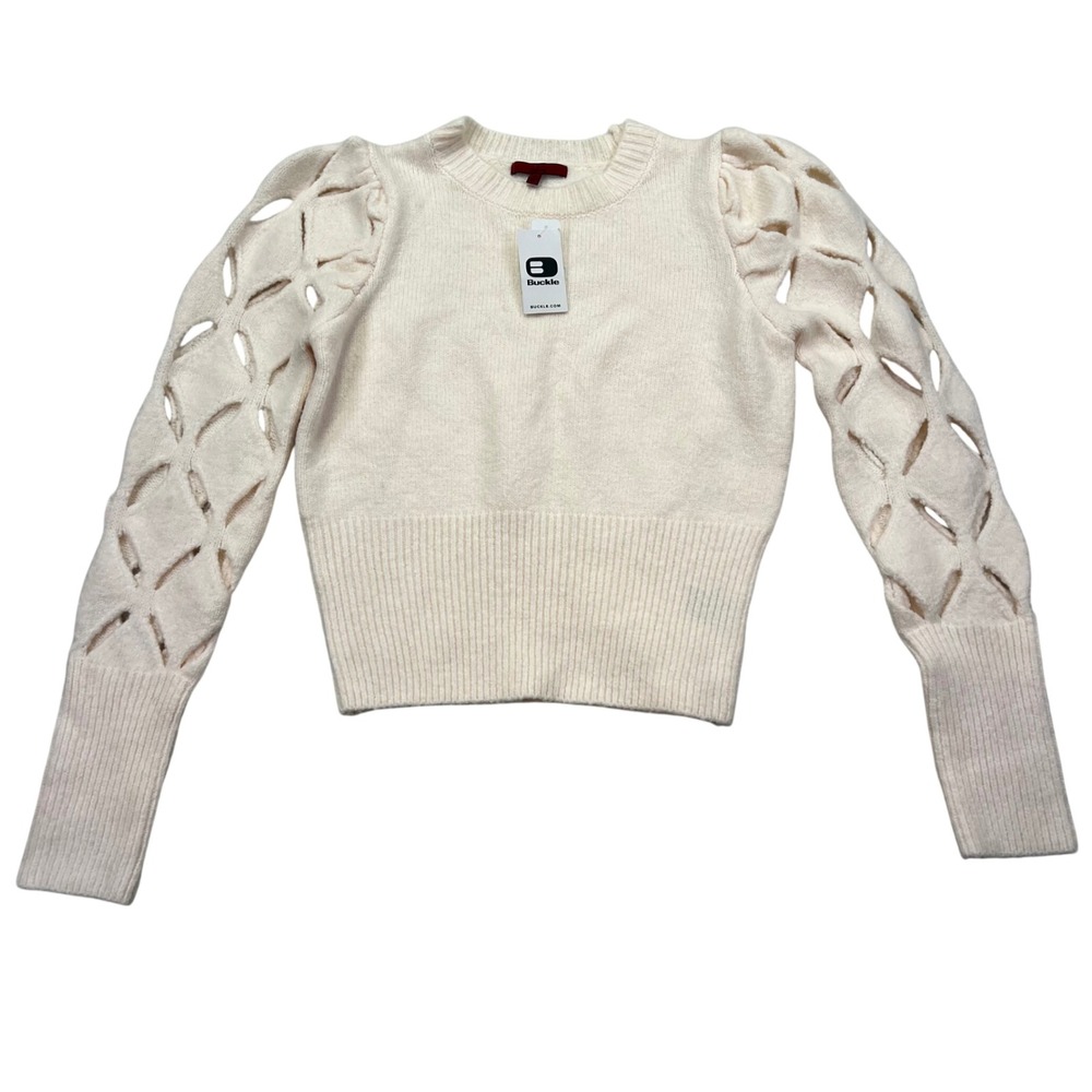 Red by BKE Cutout Sleeve Pullover Women Small Cream Lattice Knit Ribbed Feminine